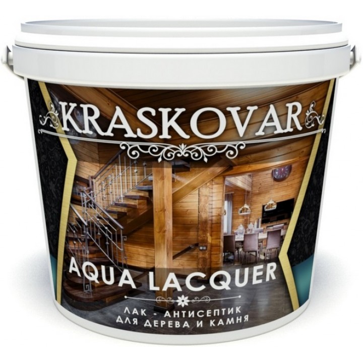 Лак-антисептик Kraskovar Aqua Lacquer для дерева и камня, черный сапфир 2л